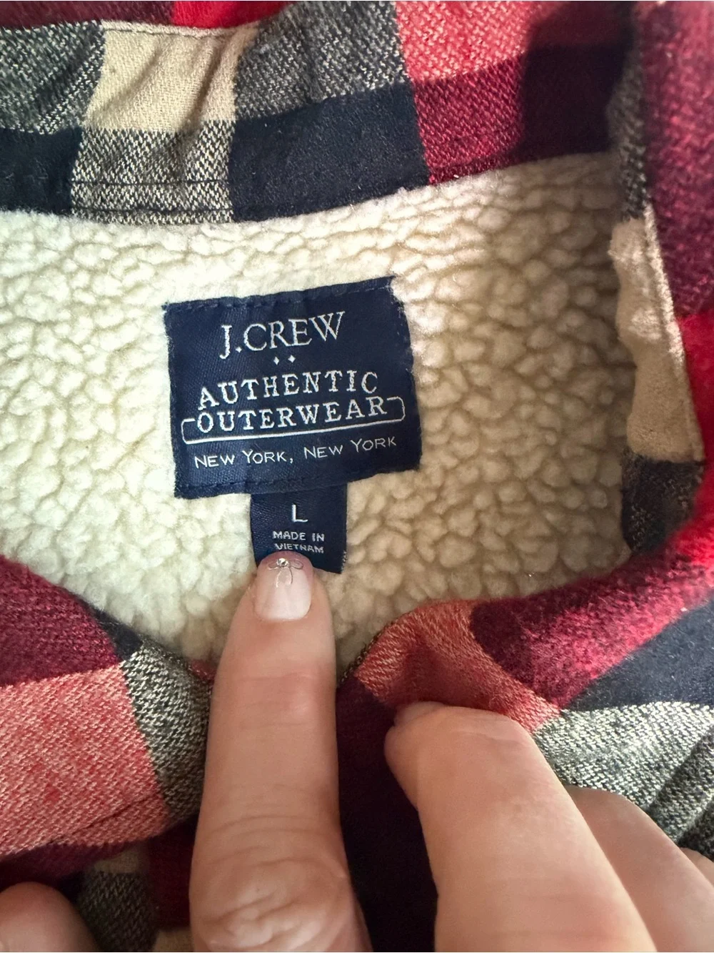 J. Crew Red, Black & Cream Plaid Button-Down Sherpa Lined Shirt